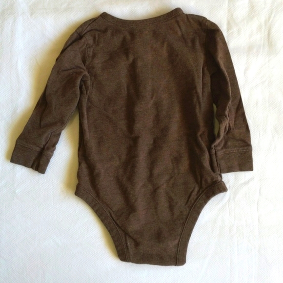 joe fresh brown long sleeve henley bodysuit diaper shirt 6-12 months baby boy - Picture 5 of 5